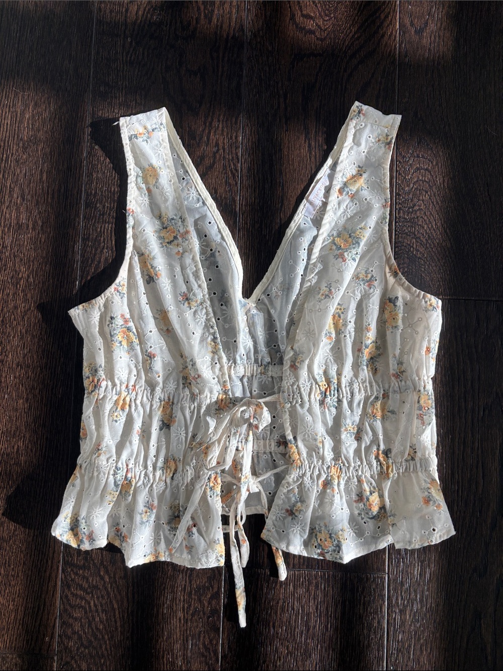 Floral Eyelet Tie-Front Crop